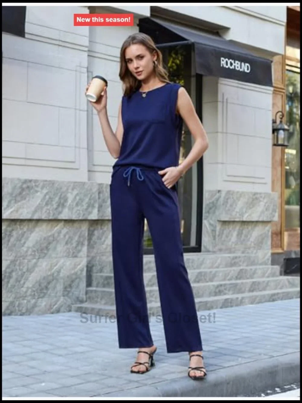 2 Piece Lounge Set with Pockets Sleeveless Top Straight Leg Pants
